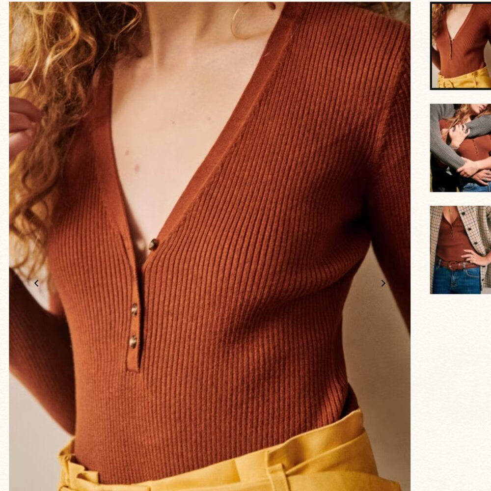 Sezane Azelie Bodysuit in Hazelnut (Brown) Size Small